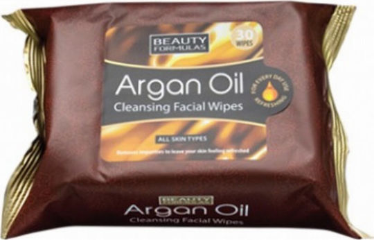 Beauty Formulas Argan Oil Cleansing Facial Wipes Μαντηλάκια Καθαρισμού Προσώπου 30τμχ