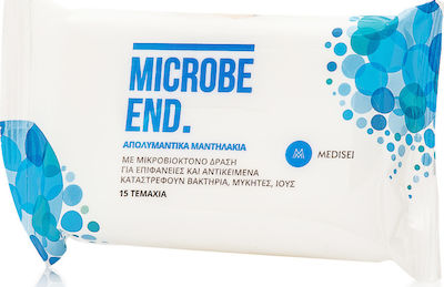 Medisei Microbe End Antiseptic Hand Wipes 15pcs Natural