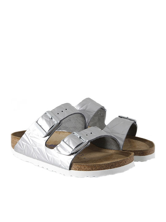 Birkenstock Arizona Soft Footbed Natural Leather Δερμάτινα Γυναικεία Σανδάλια Ανατομικά Spectral Silver