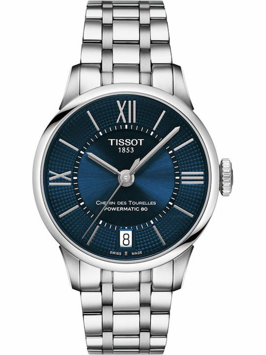 Tissot T-Classic Chemin Γυναικείο Ρολόι 32mm Αυτόματο με Ασημί Μεταλλικό Μπρασελέ