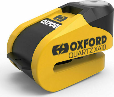 Oxford Quartz XA10 Motorcycle Disc Brake Lock with Alarm & 10mm Pin in Yellow 04471