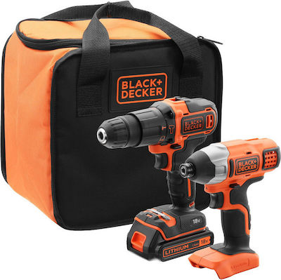 Black & Decker Set Impact Drill Driver & Impact Screwdriver 18V with 1 Battery 1.5Ah and Case