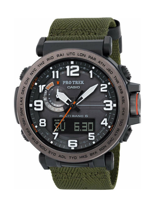 Casio Pro Trek Ceas Bărbătesc 51mm Solar cu Verde Curea din Material Textil