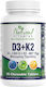 Natural Vitamins D3 + K2 Vitamin für Stärkung des Immunsystems & die Knochengesundheit 90 Kautabletten