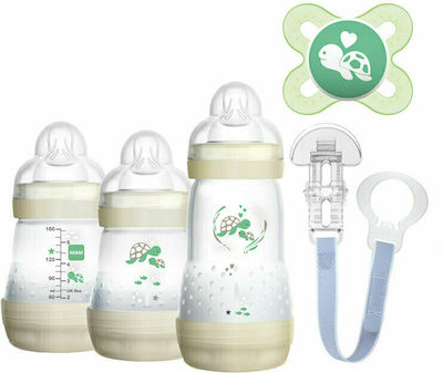 Mam Kunststoffflaschen-Set Welcome To The World Gift Set Gegen Koliken mit Silikonsauger für 0+, 0+ m, Monate Beige Schildkröte 260ml 5Stück