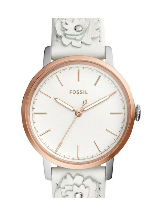 Fossil Watch with White Leather Strap ES4383SET