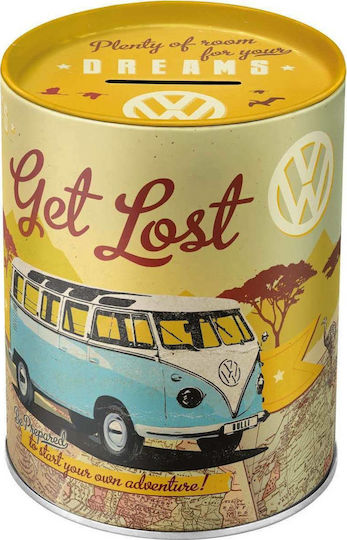 Nostalgic Art VW Bulli - Lets Get Lost Children's Money Box Metal Green 10x10x13cm