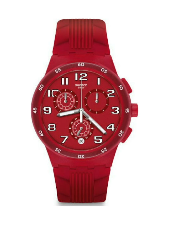 Swatch Red Ste Uhr Chronograph Batterie mit Rot Kautschukarmband