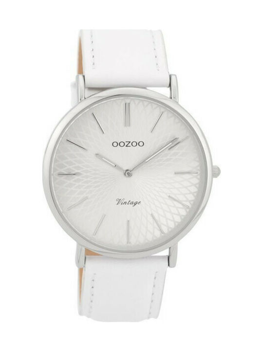 Oozoo Vintage Uhr mit Weiß Lederarmband