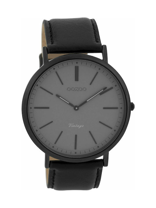 Timepieces Vintage Ανδρικό Ρολόι 44mm Μπαταρίας με Μαύρο Δερμάτινο Λουράκι
