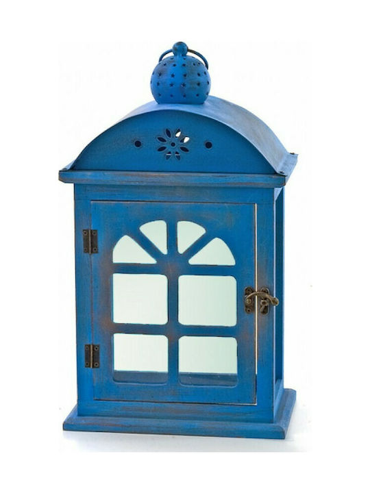 Zaros Lantern Wooden Blue 22x14x39εκ. 1pcs