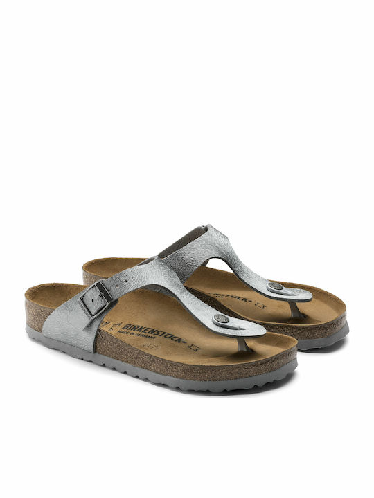 Birkenstock Gizeh Leather Women's Flat Sandals Anatomic in Gray Color Regular Fit