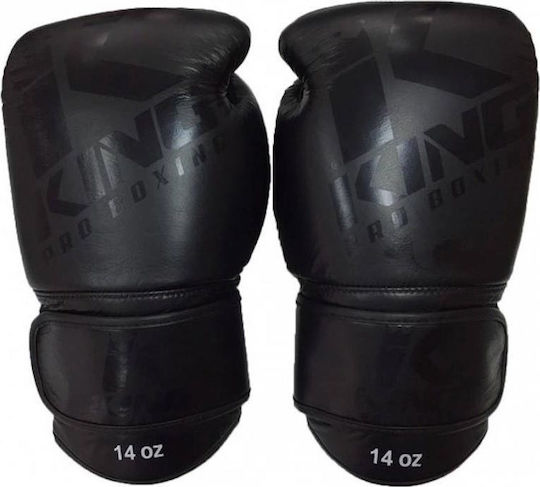 King Pro Boxing Matte Black Боксови Ръкавици Кожени за Състезание Черен