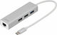 Digitus Hub USB 3 Porturi USB 3.0 cu Conectare USB-C Ethernet Argintiu