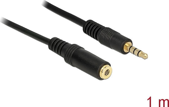 DeLock 3.5mm Jack Cable 3.5mm Male - 3.5mm Female Black 1m With Gold Plated Terminals 84666