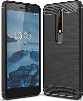 Forcell TPU Brushed Carbon Silicone Back Cover Black (Nokia 6.1)