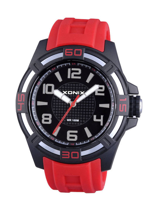 Xonix Casual Uhr Chronograph Batterie mit Rot Kautschukarmband