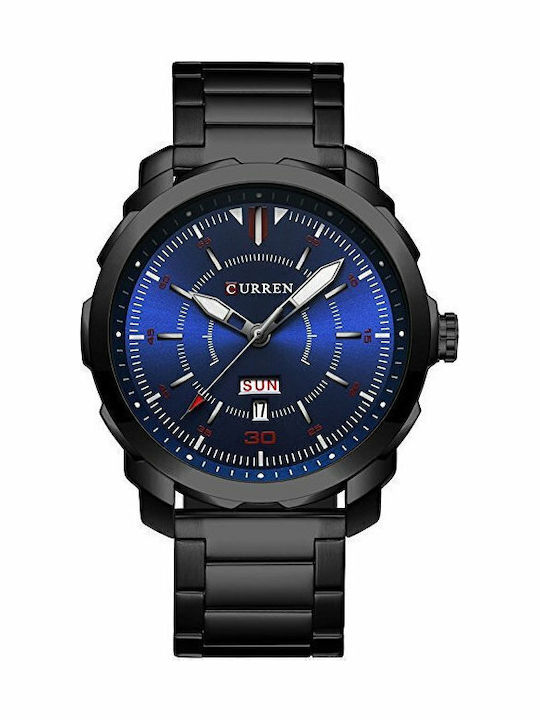 Curren Ανδρικό Ρολόι 46mm Χρονογράφος Μπαταρίας με Μαύρο Μεταλλικό Μπρασελέ