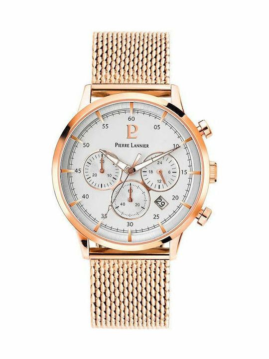 Pierre Lannier Herrenuhr 43mm Chronograph Batterie mit Rose Gold Metallarmband