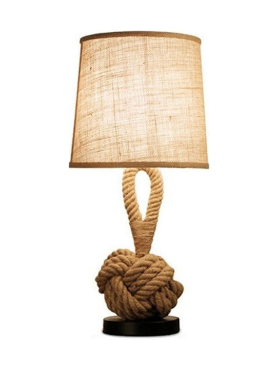 GloboStar Monkey Fist Vintage Tischlampe aus Seil für Fassung E27 mit Beige Schirm und Braun Basis