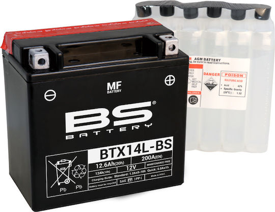 BS Maintenance Free Inchis Baterie Motocicleta YTX14L-BS cu Capacitatea 12.6Ah