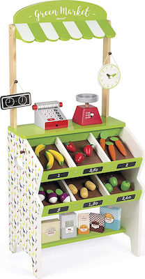 Janod Kids Shop Green Market Grocery made of Wood for 3+ Years Old 93 cm cm. J06574