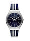 Swatch Skinblueiron Watch Battery with Blue Rubber Strap