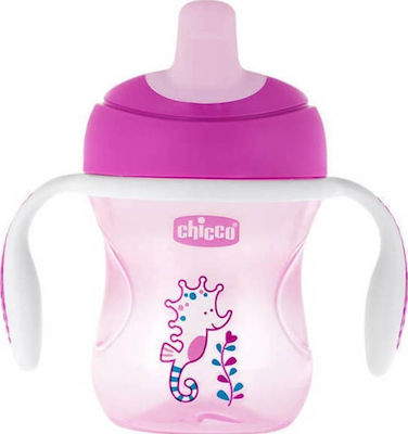 Chicco Training Cup Educational Sippy Cup Plastic with Handles Pink Ιππόκαμπος for 6m+m+ 200ml