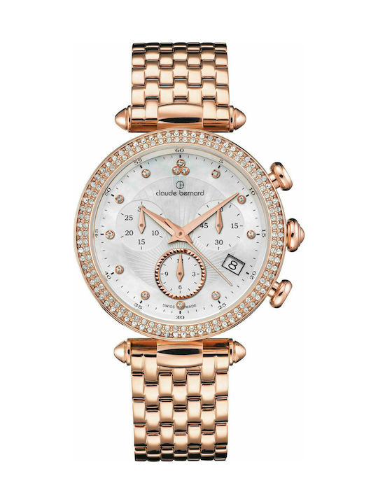 Claude Bernard Dress Code Crystals Watch Chronograph with Pink Gold Metal Bracelet