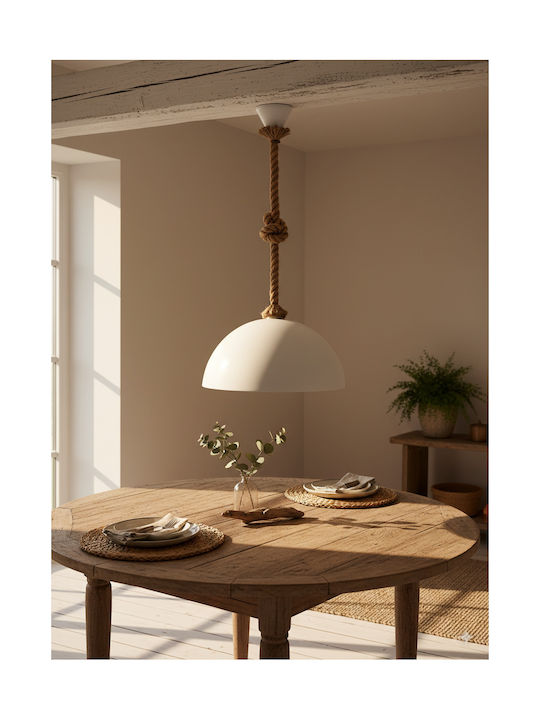 Heronia SFERA/36 1/L ROPE UT-WH Κρεμαστό Φωτιστικό Λευκό Καμπάνα με Ντουί E27 36x65εκ.