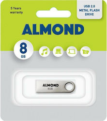 Almond Metal Flash 8GB USB 2.0 Stick Silver