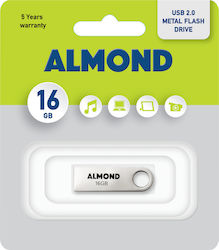 Almond Metal Flash 16GB USB 2.0 Stick Ασημί