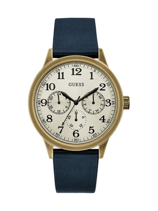 Guess Uhr Chronograph mit Blau Lederarmband W1101G2