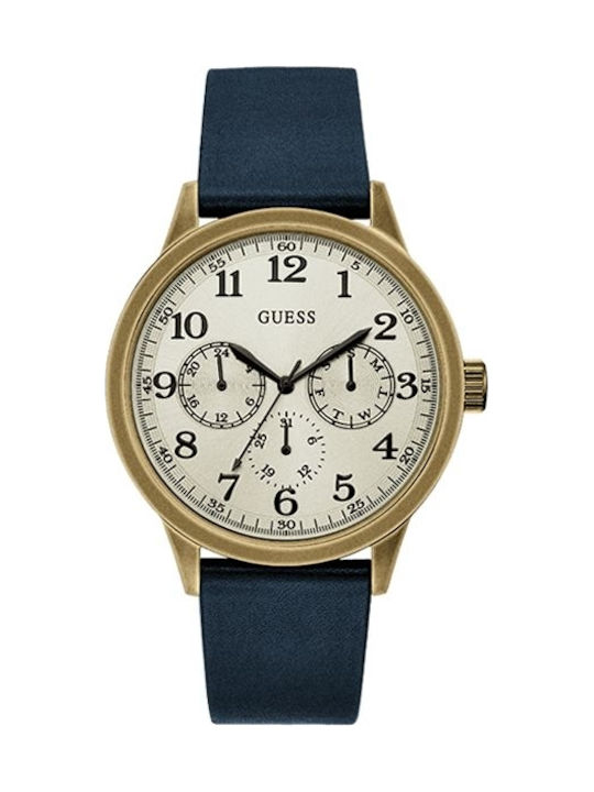 Guess Ceas Cronograf cu Albastru Brățară din piele W1101G2