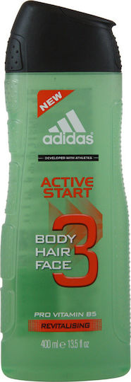 adidas A3 Active Start 3 In 1 Shower Gel for Men for Body, Hair & Face 400ml