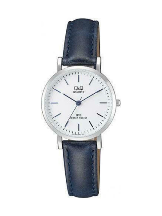 Q&Q Watch Battery with Blue Leather Strap QZ03J301Y