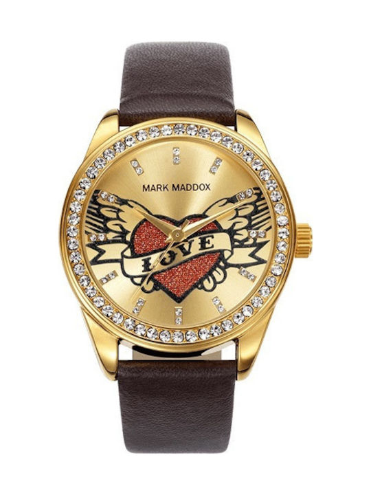 Mark Maddox Model Tattoo Watch with Brown Leather Strap