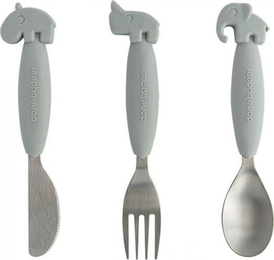 Done by Deer Σετ Βρεφικά Μαχαιροπίρουνα Animals από Μέταλλο Grey 3τμχ