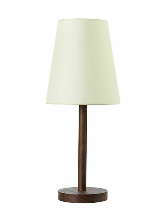 Aca Wooden Table Lamp for Socket E14 with White Shade and Brown Base