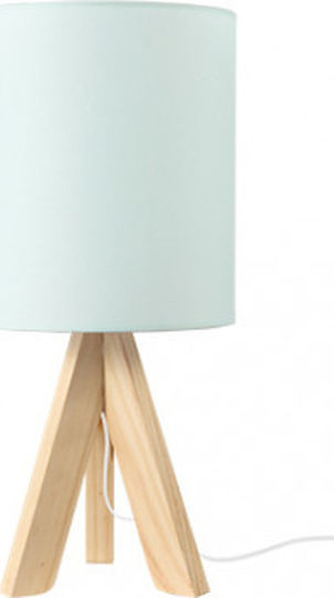 Aca Piccolo Wood Table Lamp for Socket E14 with Blue Shade and Beige Base