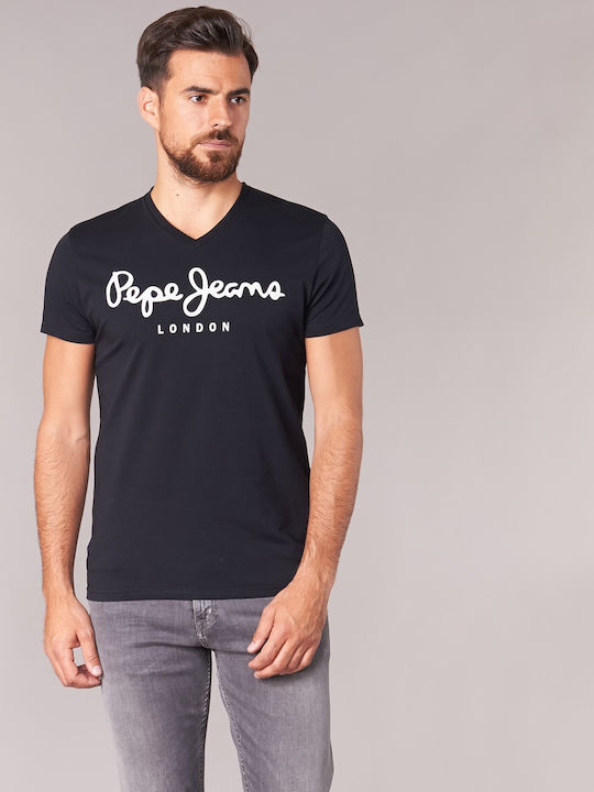 Pepe Jeans Original V Stretch Men's Short Sleeve T-shirt with V-Neck Black