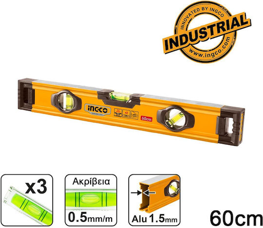 Ingco HSL08060 Αλφάδι Αλουμινίου 60εκ. με 3 Μάτια