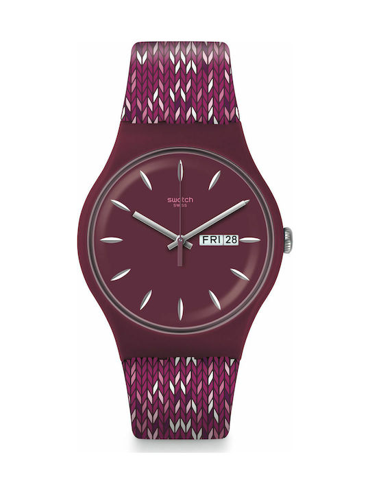 Swatch Trico' Purp Watch with Red Rubber Strap