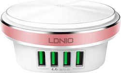 Ldnio Βάση Φόρτισης με 4 Θύρες USB-A σε Ροζ χρώμα (A4406)