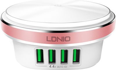 Ldnio Βάση Φόρτισης με 4 Θύρες USB-A σε Ροζ χρώμα (A4406)