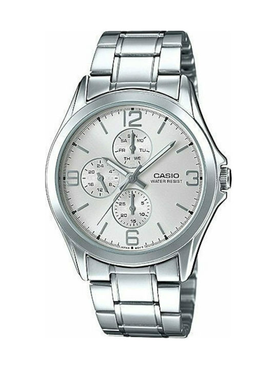 Casio Watch Chronograph Battery with Silver Metal Bracelet