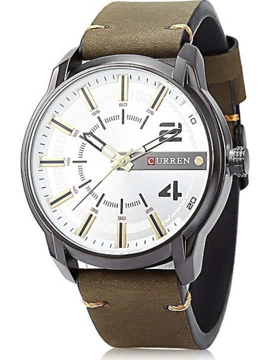 Curren Ceas Barbati 46mm Baterie cu Curea din Piele Maro