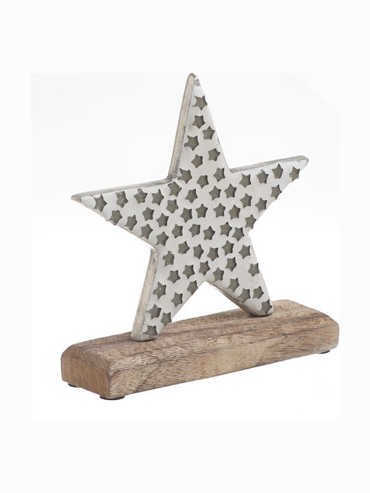 Inart Wood Christmas Decorative Desktop Star 18x5x19cm Silver