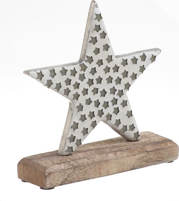 Inart Wood Christmas Decorative Desktop Star 18x5x19cm Silver