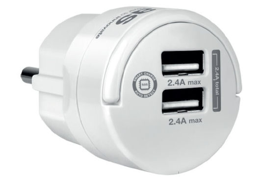 SAS Încărcător Fără Cablu cu 2 Porturi USB-A Albς (Go Mini)